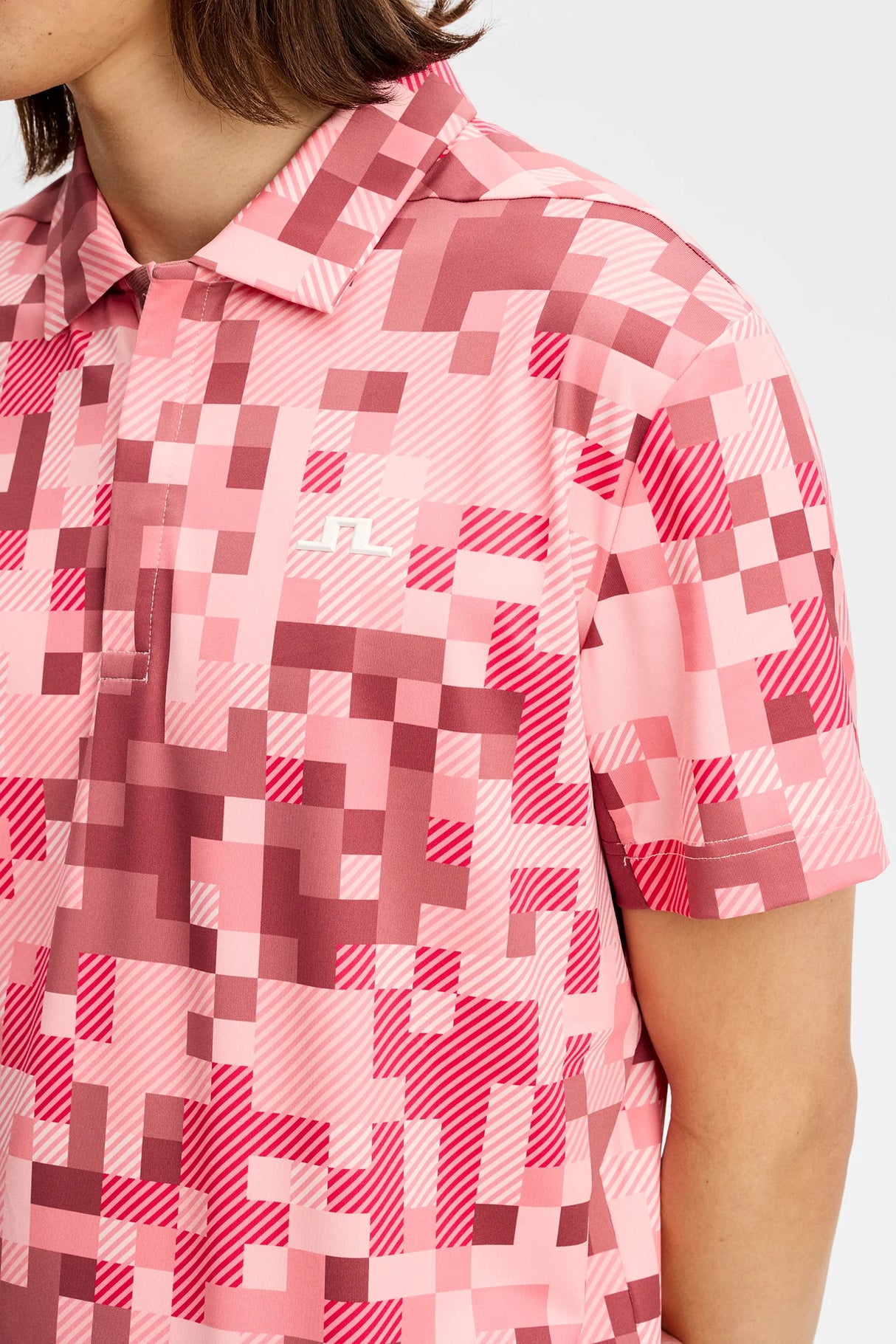 J.LINDEBERG Dario Tour Print Golf Polo Shirt – Men's – Limited Edition - Tour 26 Pink