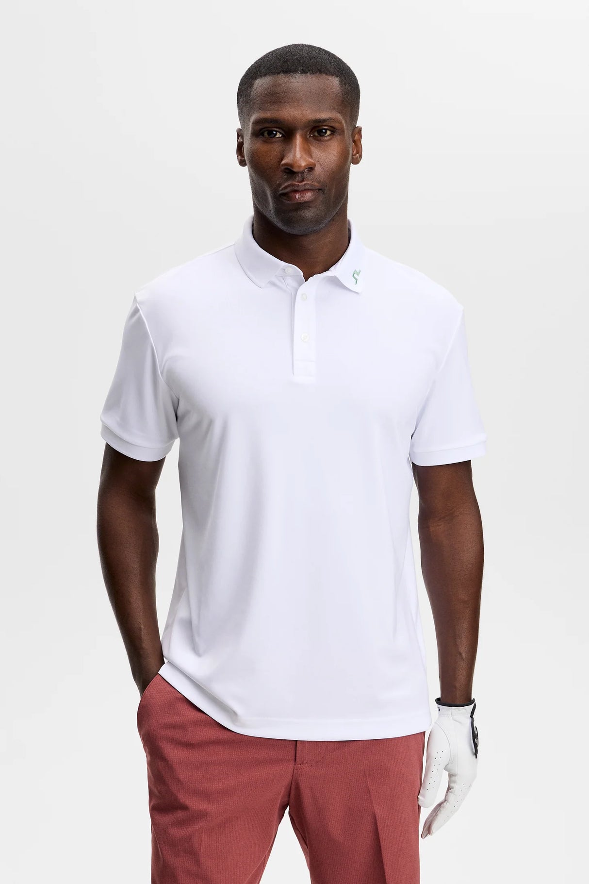 J.LINDEBERG KV Print Polo Shirt – Men’s – White / Paradise Hedge Green