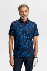 J.LINDEBERG Tour Tech Print Golf Polo Shirt – Men’s – Bunker Fade Navy