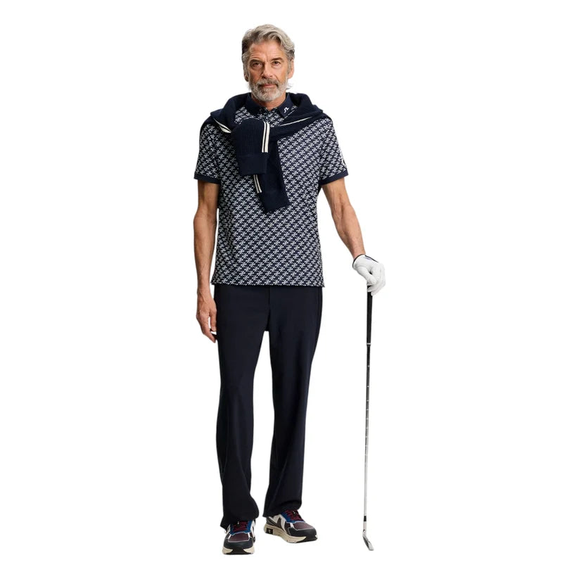 J.LINDEBERG Tour Tech Print Golf Polo Shirt – Men’s – Cardi Jacquard S - JL Navy