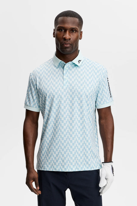 J.LINDEBERG Tour Tech Print Golf Polo Shirt – Men’s – Bridge Stack Skylight