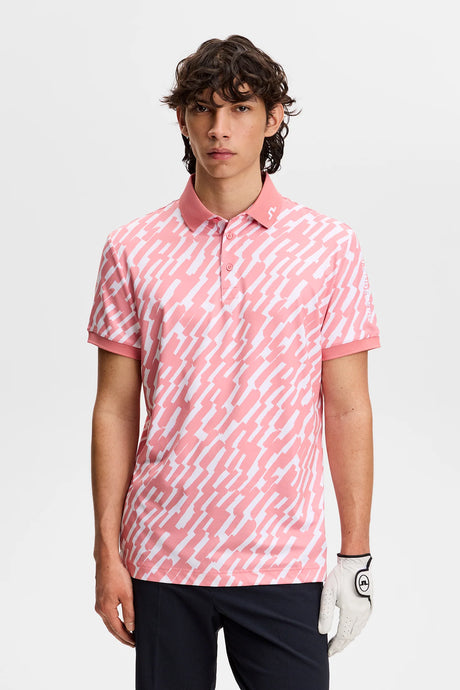 J.LINDEBERG Tour Tech Print Golf Polo Shirt – Men’s – Oak Flamingo