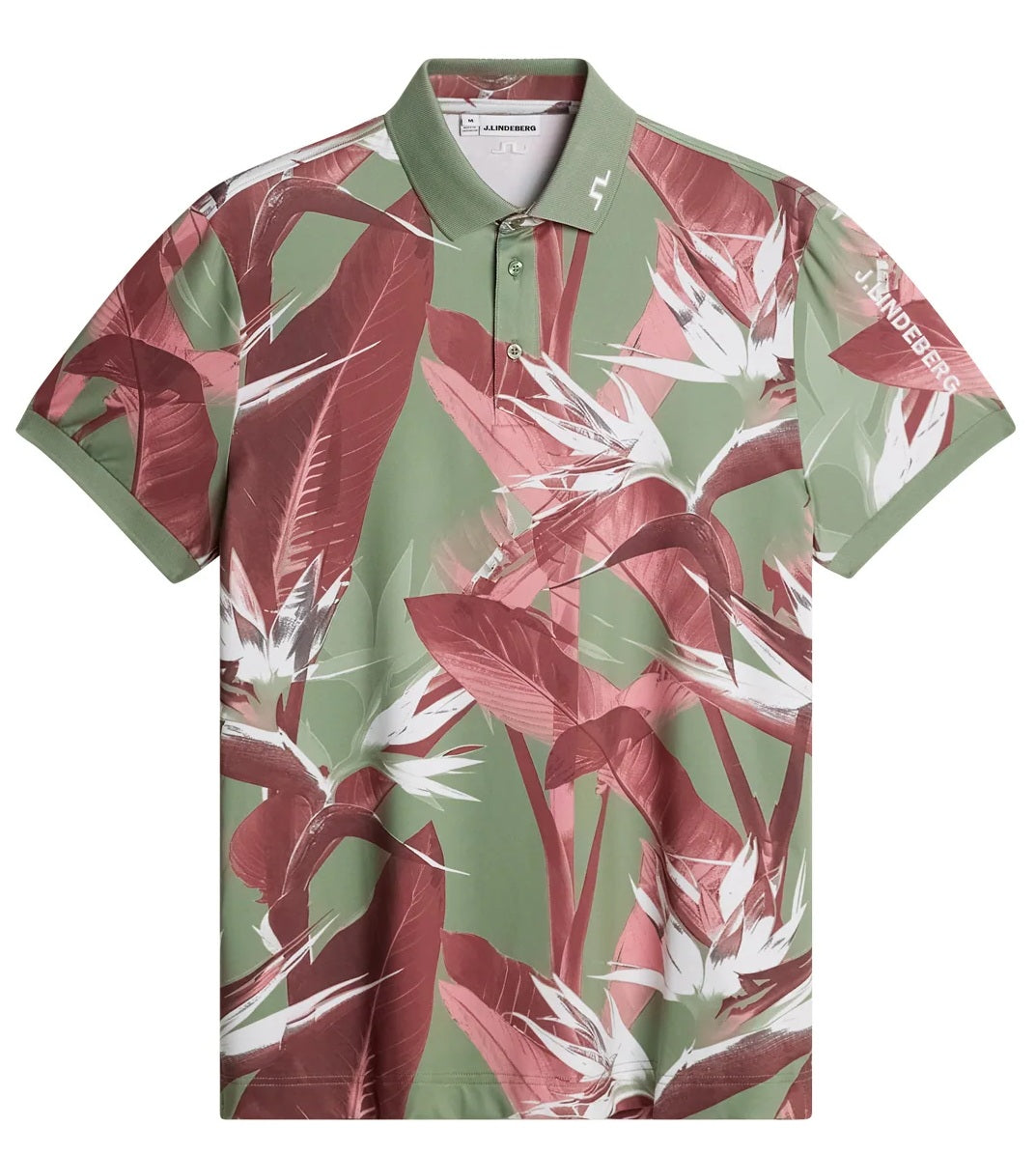 J.LINDEBERG Tour Tech Print Golf Polo Shirt – Men’s – Paradise Hedge Green