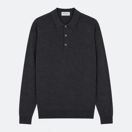 John Smedley Belper long sleeve polo in Hepburn Smoke