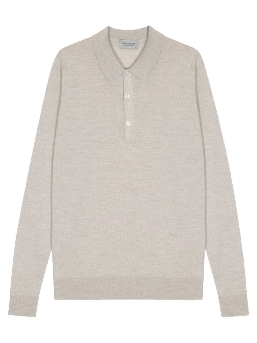 JOHN SMEDLEY Belper Long Sleeved Polo Shirt – Extra Fine Merino Wool – Grey Fleece
