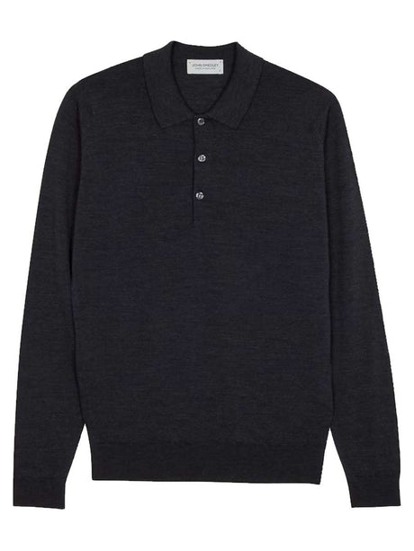 JOHN SMEDLEY Belper Long Sleeved Polo Shirt – Extra Fine Merino Wool – Hepburn Smoke