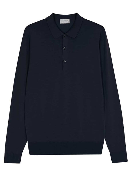 JOHN SMEDLEY Belper Long Sleeved Polo Shirt – Extra Fine Merino Wool – Midnight