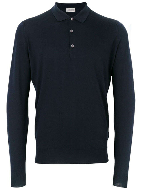 John Smedley Belper long sleeve polo in Midnight