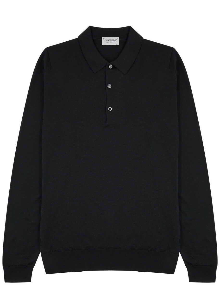 John Smedley Belper long sleeve polo in Black