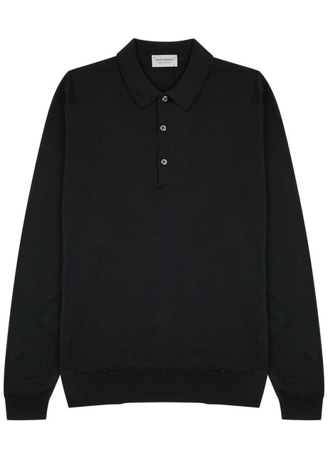 John Smedley Belper long sleeve polo in Black