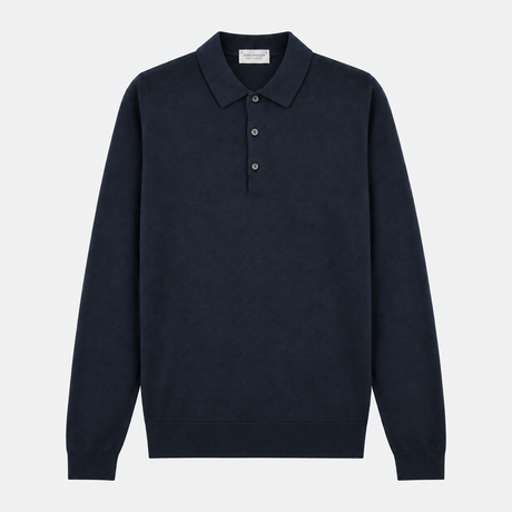 John Smedley Bradwell long sleeve polo in French Navy