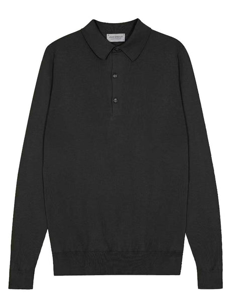 JOHN SMEDLEY Bradwell Long Sleeved Polo Shirt – Sea Island Cotton – Black