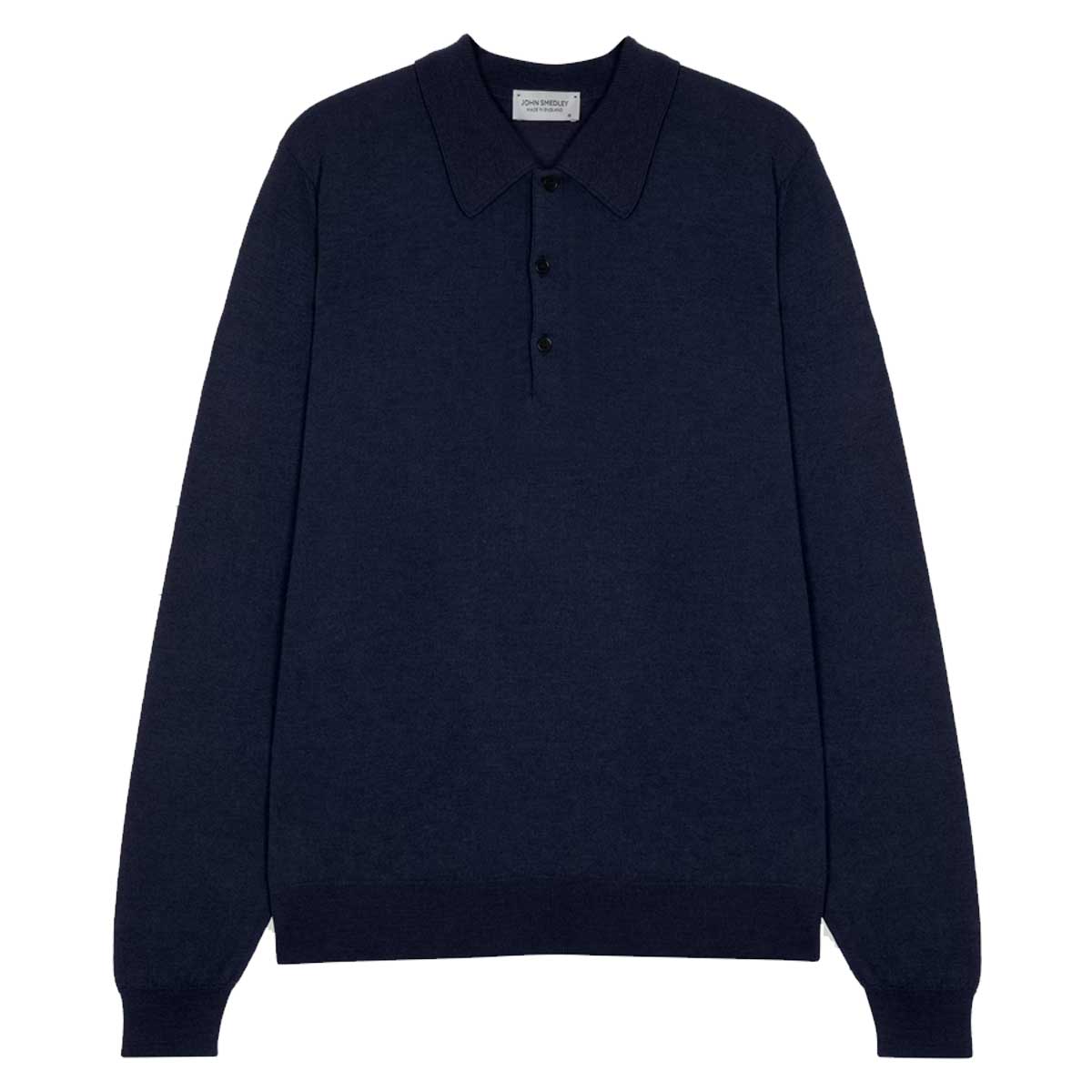 JOHN SMEDLEY Caverhill Long Sleeved Polo Shirt – Extra Fine Merino Wool – Midnight