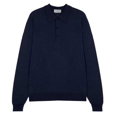 JOHN SMEDLEY Caverhill Long Sleeved Polo Shirt – Extra Fine Merino Wool – Midnight