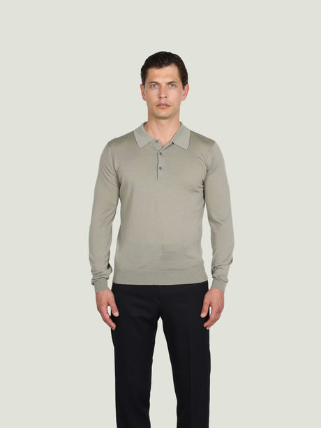 JOHN SMEDLEY Caverhill Long Sleeved Polo Shirt – Extra Fine Merino Wool – Thistle Dew