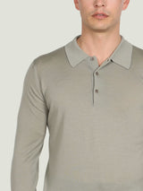 JOHN SMEDLEY Caverhill Long Sleeved Polo Shirt – Extra Fine Merino Wool – Thistle Dew