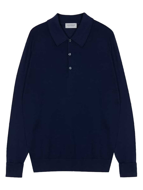 JOHN SMEDLEY Finchley Long Sleeved Polo Shirt – Sea Island Cotton – French Navy
