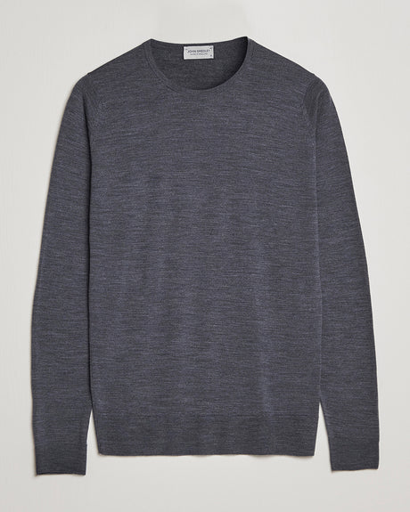John Smedley Lundy merino crew neck jumper in Charcoal — front view