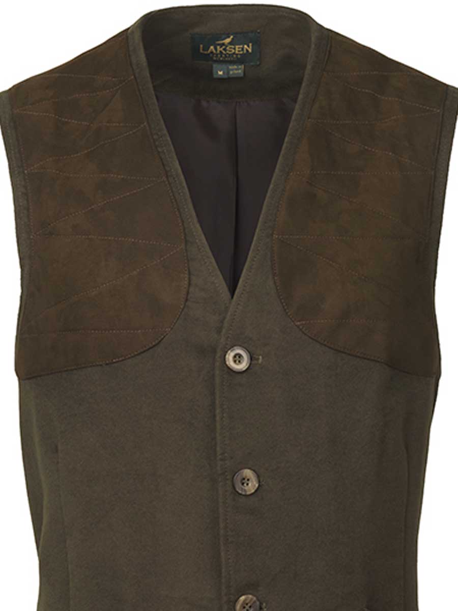 LAKSEN Belgravia Leith Moleskin Shooting Vest - Mens - Loden