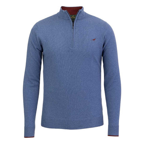 LAKSEN Brompton Zip Neck Lambswool Sweater - Mens - Loch Blue