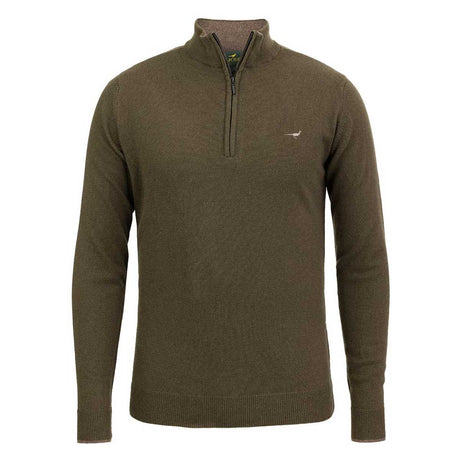 LAKSEN Brompton Zip Neck Lambswool Sweater - Mens - Olive