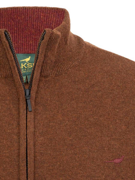 LAKSEN Brompton Zip Neck Lambswool Sweater - Mens - Toffee