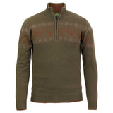 LAKSEN Deer Jacquard Zip Neck Sweater - Mens - Green