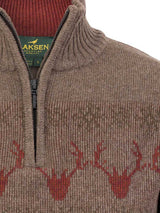 LAKSEN Deer Jacquard Zip Neck Sweater - Womens - Brown