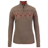 LAKSEN Deer Jacquard Zip Neck Sweater - Womens - Brown
