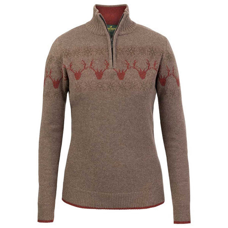 LAKSEN Deer Jacquard Zip Neck Sweater - Womens - Brown