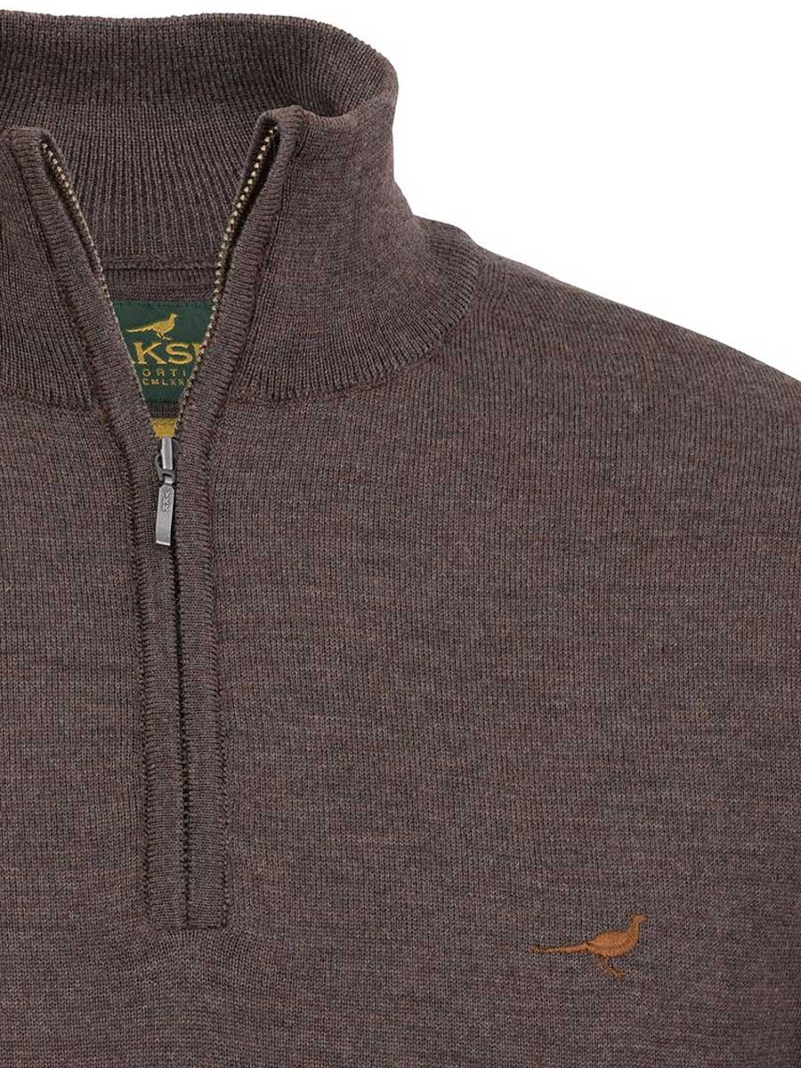 LAKSEN Norfolk Zip Neck Merino Sweater - Mens - Chocolate