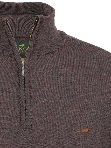 LAKSEN Norfolk Zip Neck Merino Sweater - Mens - Chocolate