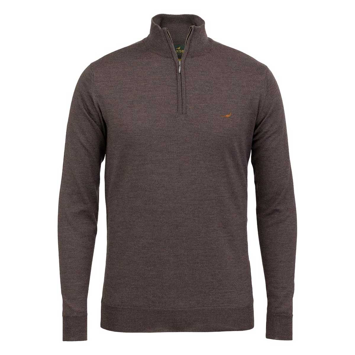 LAKSEN Norfolk Zip Neck Merino Sweater - Mens - Chocolate