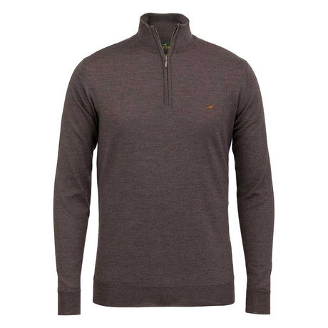 LAKSEN Norfolk Zip Neck Merino Sweater - Mens - Chocolate