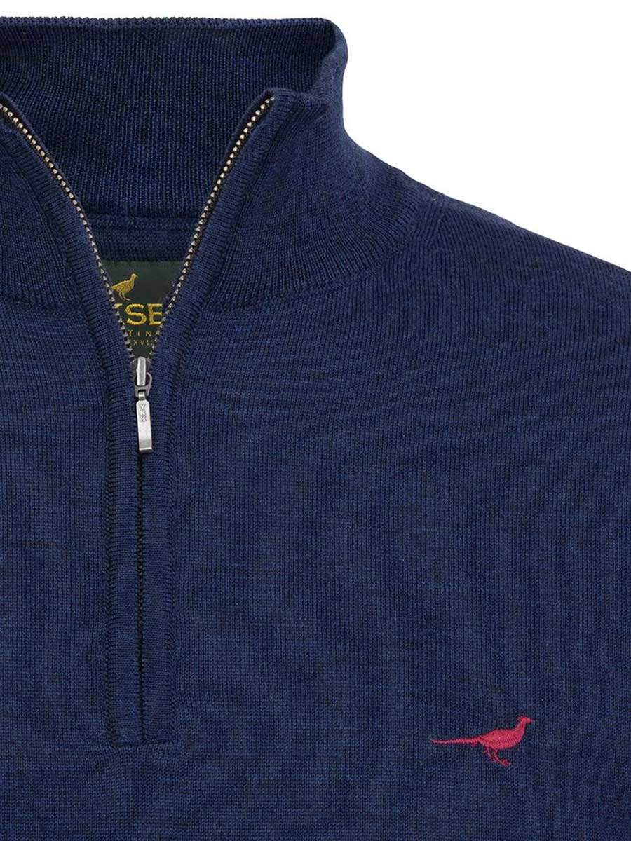 LAKSEN Norfolk Zip Neck Merino Sweater - Mens - French Blue