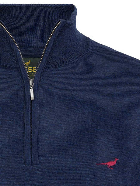 LAKSEN Norfolk Zip Neck Merino Sweater - Mens - French Blue