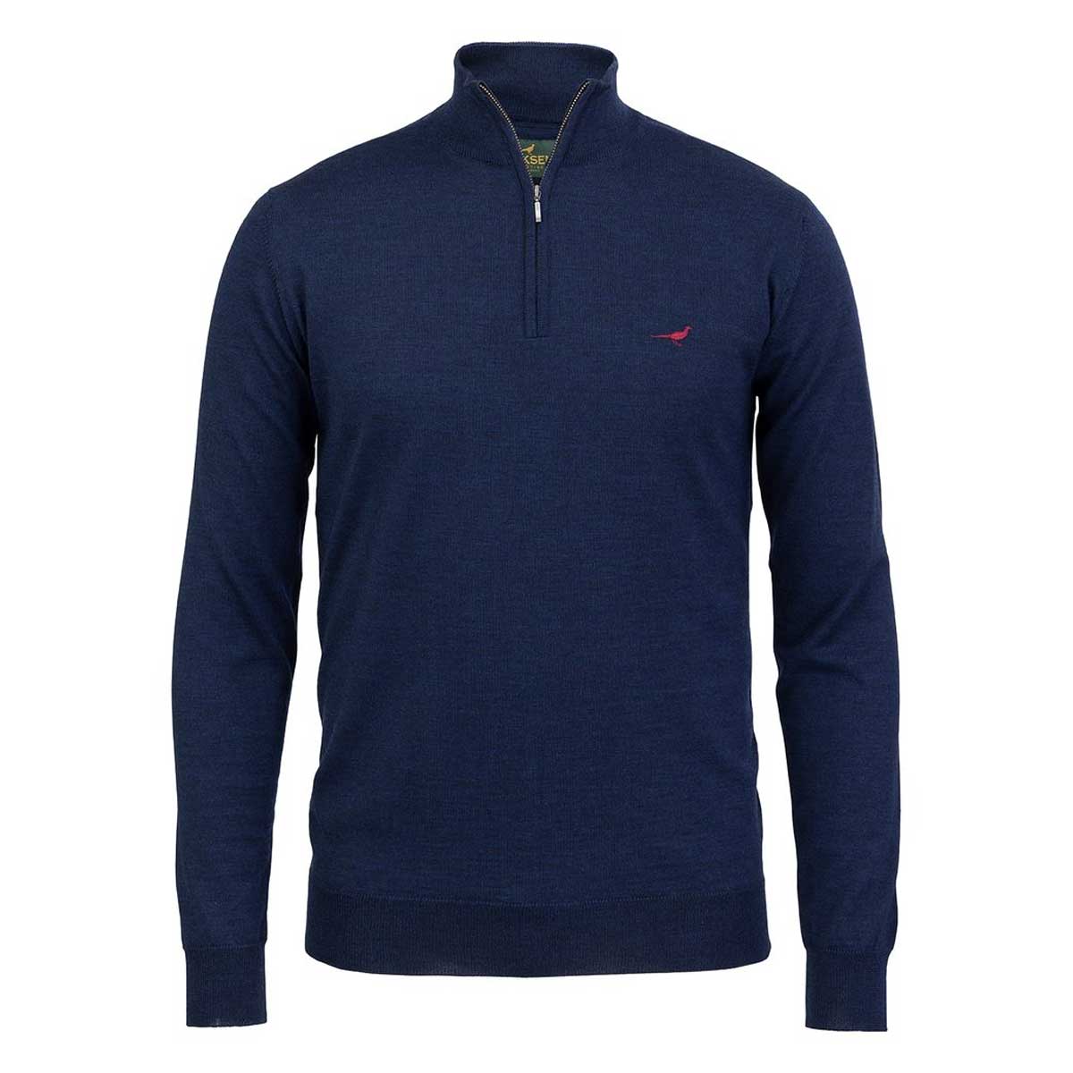 LAKSEN Norfolk Zip Neck Merino Sweater - Mens - French Blue