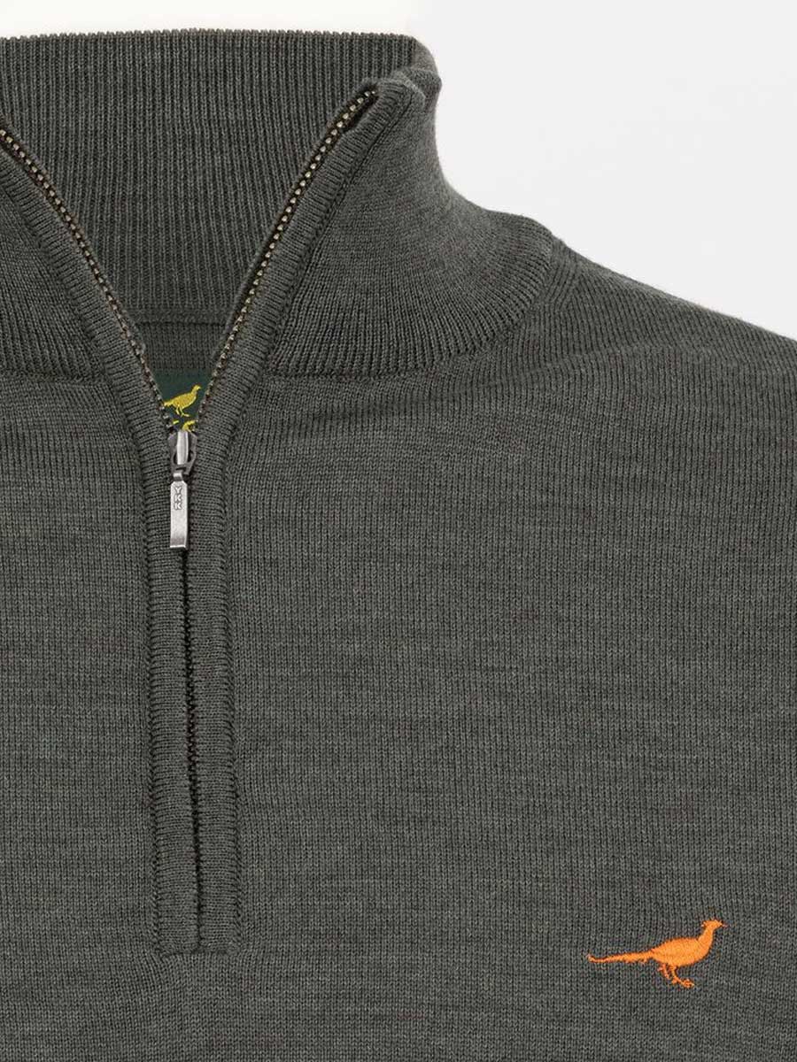 LAKSEN Norfolk Zip Neck Merino Sweater - Mens - Loden Green
