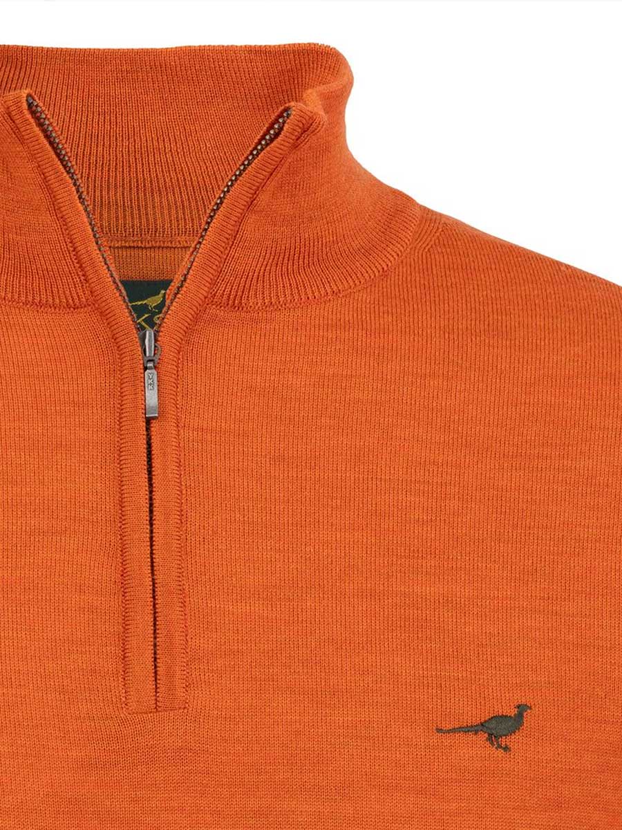 LAKSEN Norfolk Zip Neck Merino Sweater - Mens - Orange
