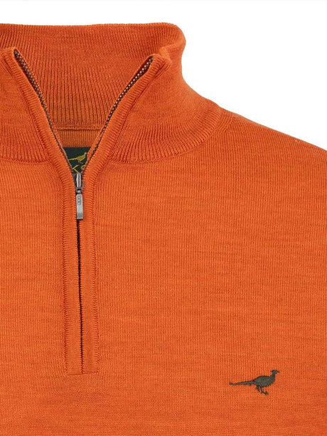 LAKSEN Norfolk Zip Neck Merino Sweater - Mens - Orange