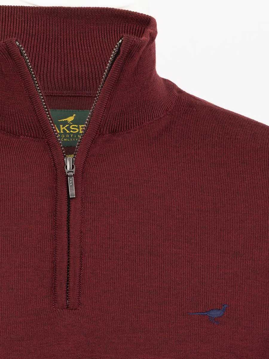 LAKSEN Norfolk Zip Neck Merino Sweater - Mens - Vintage Port