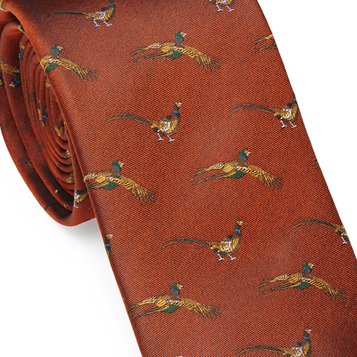 LAKSEN Silk Tie - Flying Pheasant - Blood OrangeLAKSEN Silk Tie - Flying Pheasant - Blood Orange