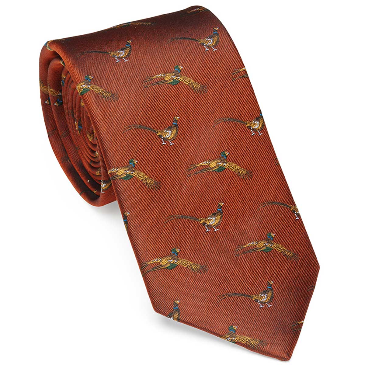 LAKSEN Silk Tie - Flying Pheasant - Blood Orange