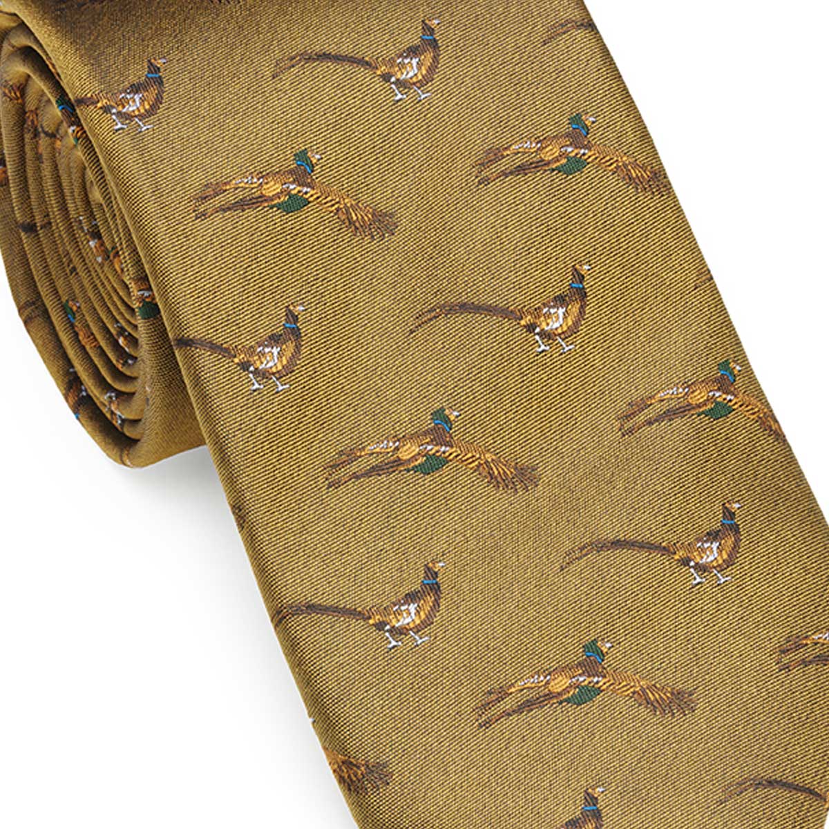 LAKSEN Silk Tie - Flying Pheasant - Gorse