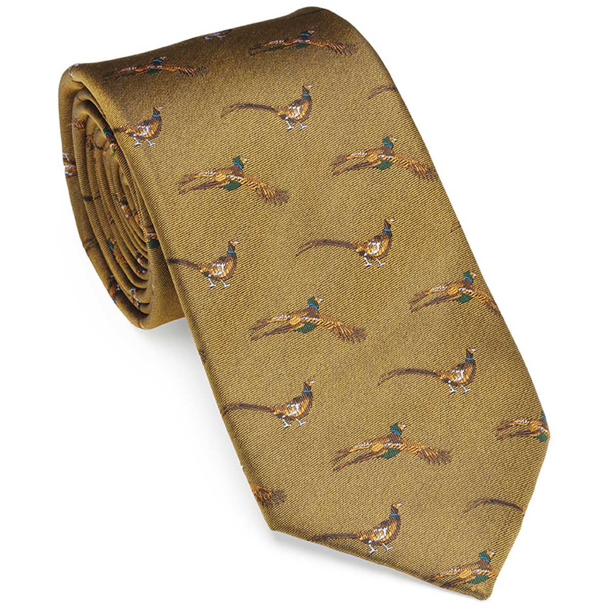 LAKSEN Silk Tie - Flying Pheasant - Gorse
