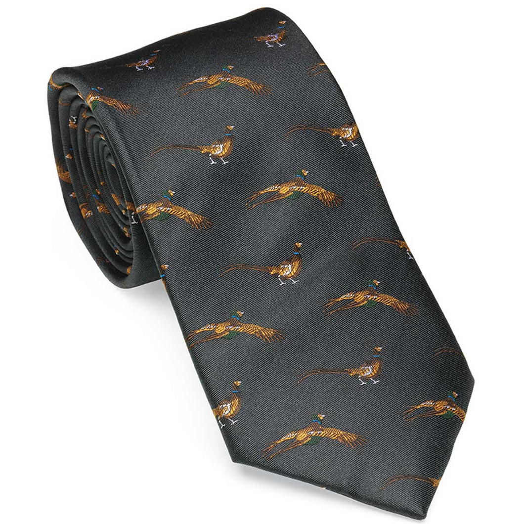 LAKSEN Silk Tie - Flying Pheasant - Pine