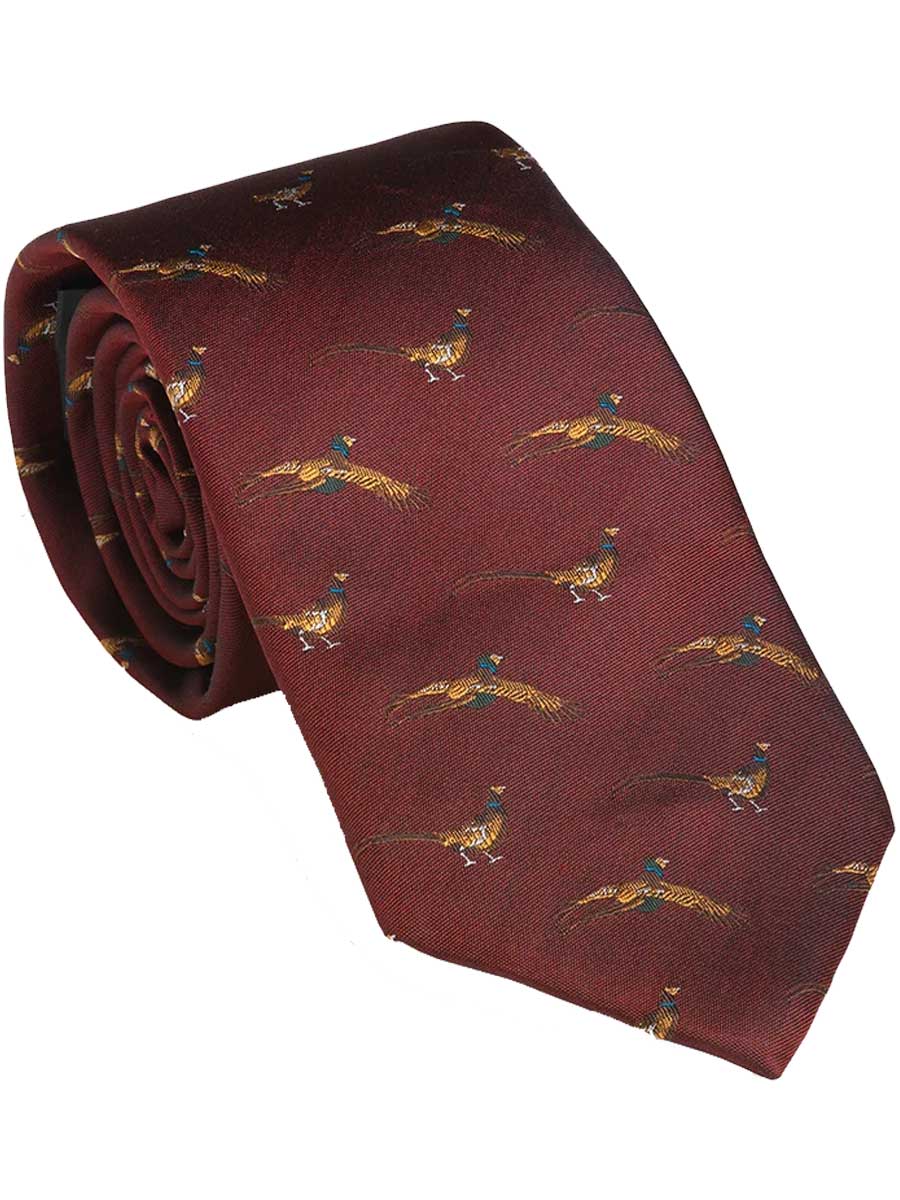 LAKSEN Silk Tie - Flying Pheasant - Wine