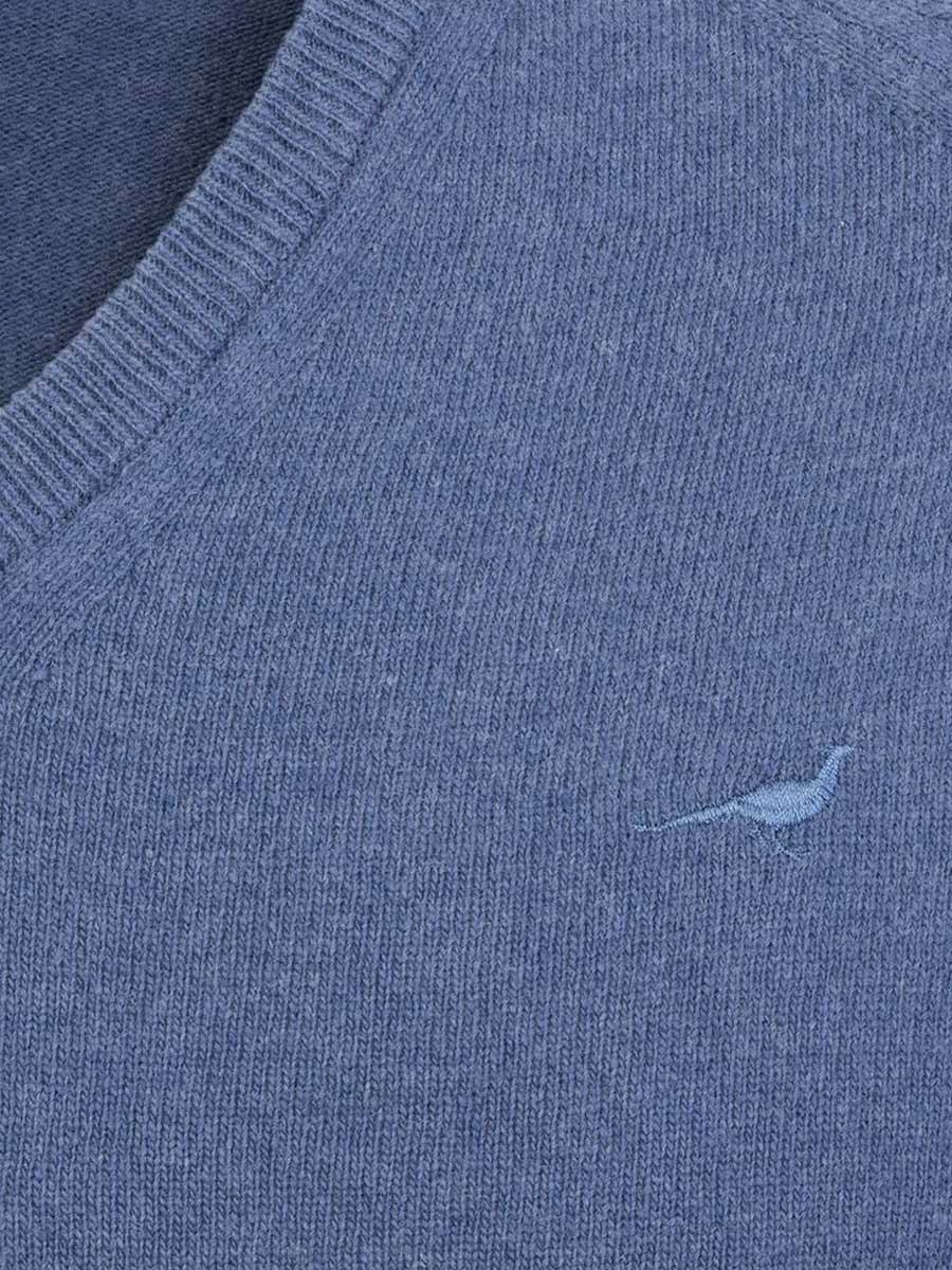 LAKSEN Trent V-Neck Lambswool Sweater - Mens - Loch Blue