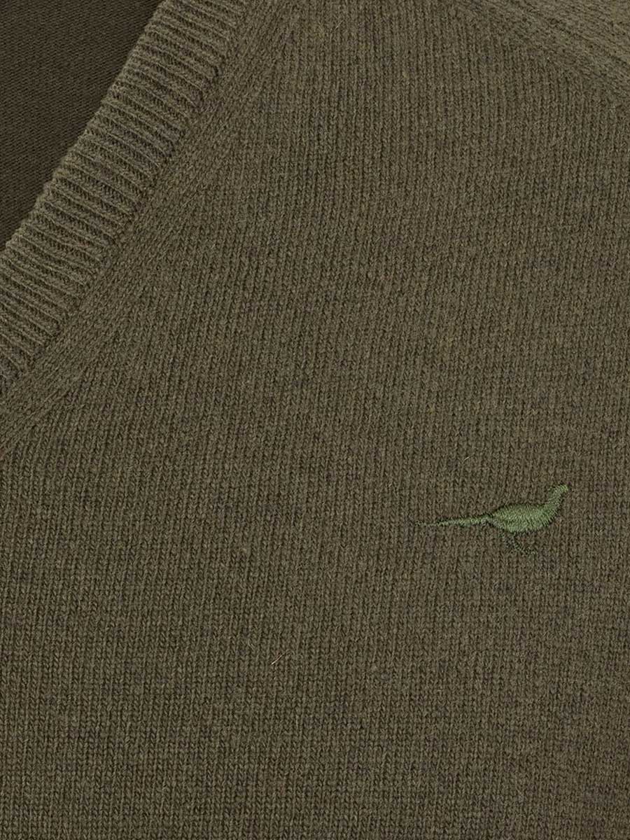 LAKSEN Trent V-Neck Lambswool Sweater - Mens - Olive