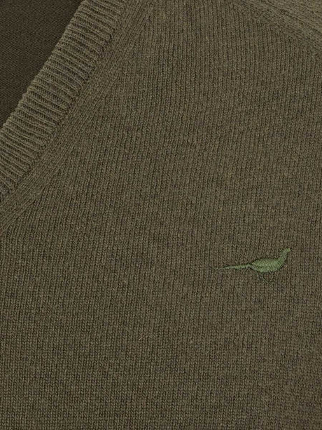 LAKSEN Trent V-Neck Lambswool Sweater - Mens - Olive